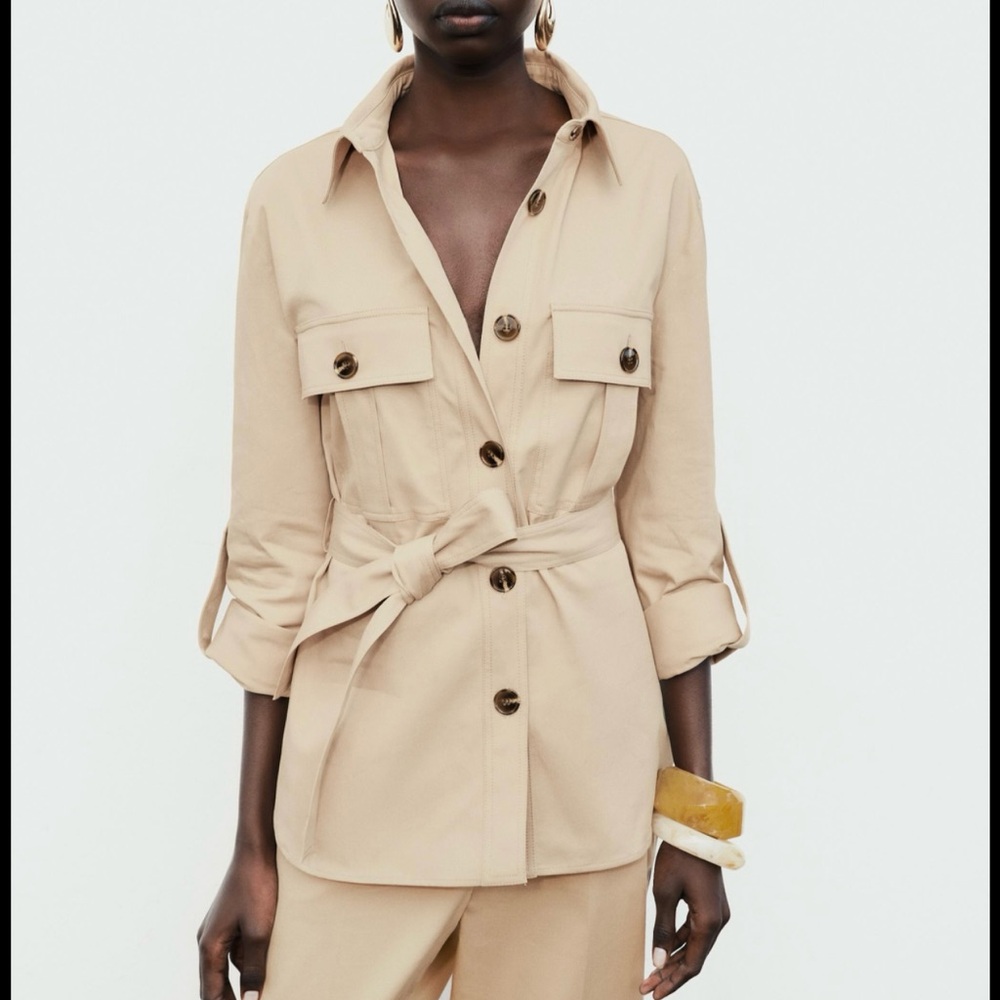 Zara Beige Utility Jacket with Belt